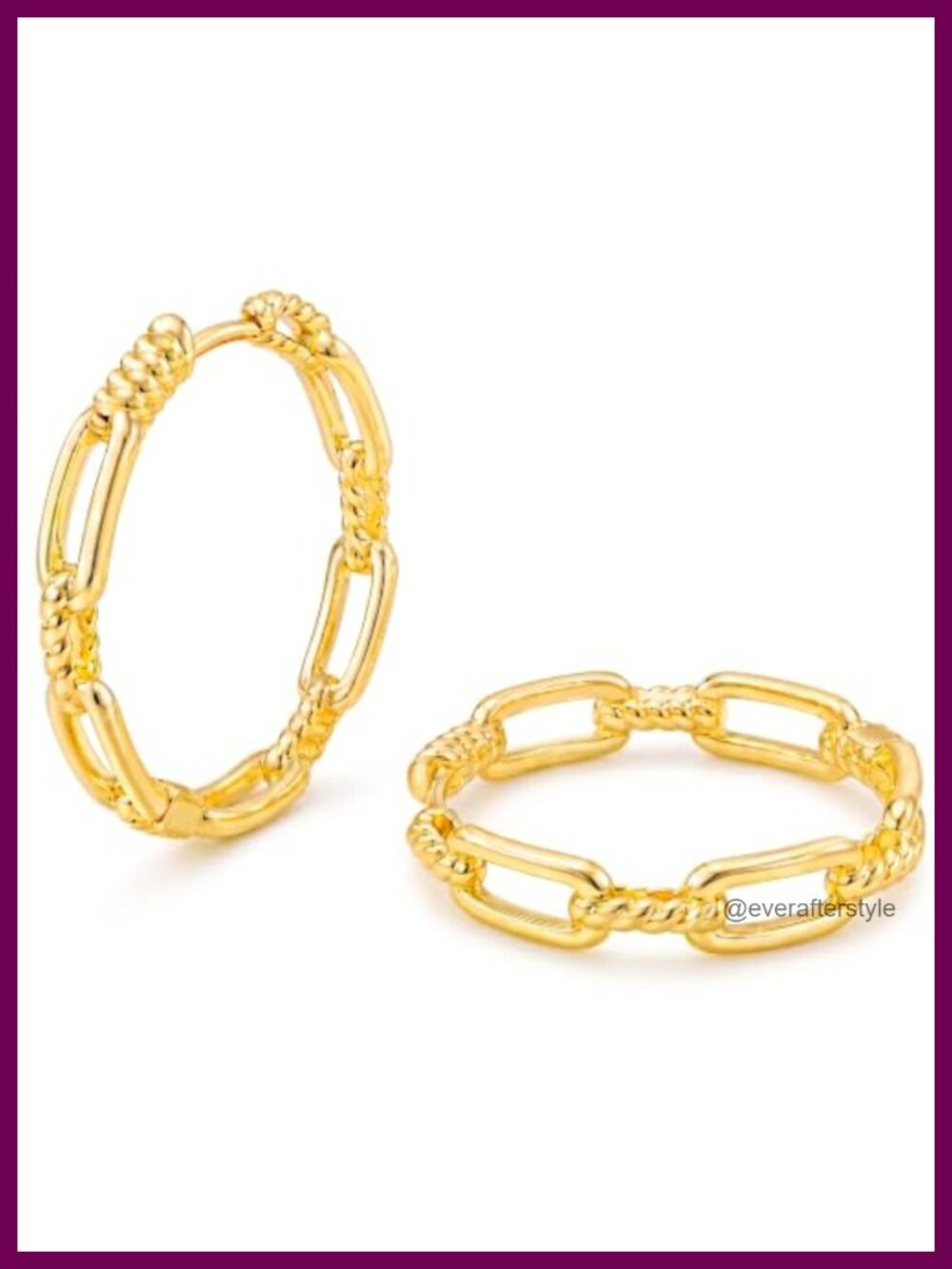 14K Gold Hoop Earrings Chain Link Twisted Rope Hypoallergenic
